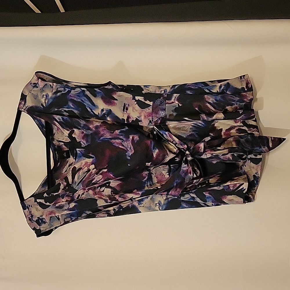 Stretch satin tie waist blouse